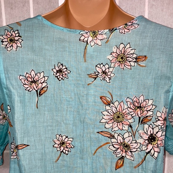 Intimately by FREE PEOPLE Floral Print Babyblue Short Sleeve Bodysuit Blouse S - Picture 10 of 12